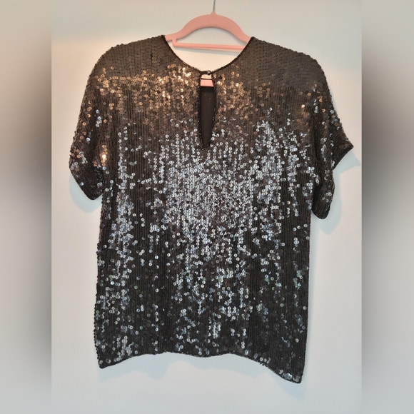 ✨️100% Silk Vintage Lipton's Black Squined Top Blouse - Picture 3 of 12